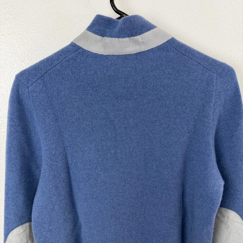 Carroll & Co Sweater Mens Blue Wool Cashmere Quarter Button Elbow Patches